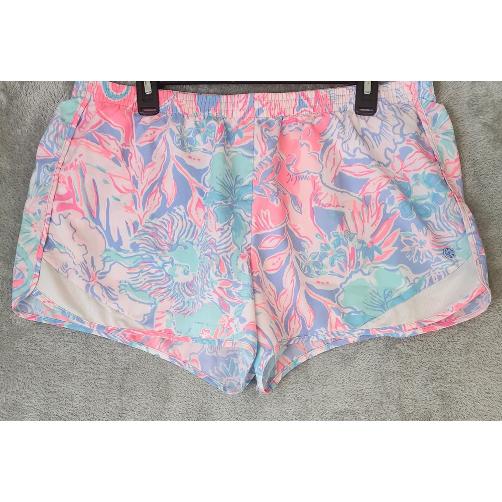 Lilly Pulitzer Luxletic Ocean Trail Shorts Womens XL Pink Blue Floral Sea‎ Life